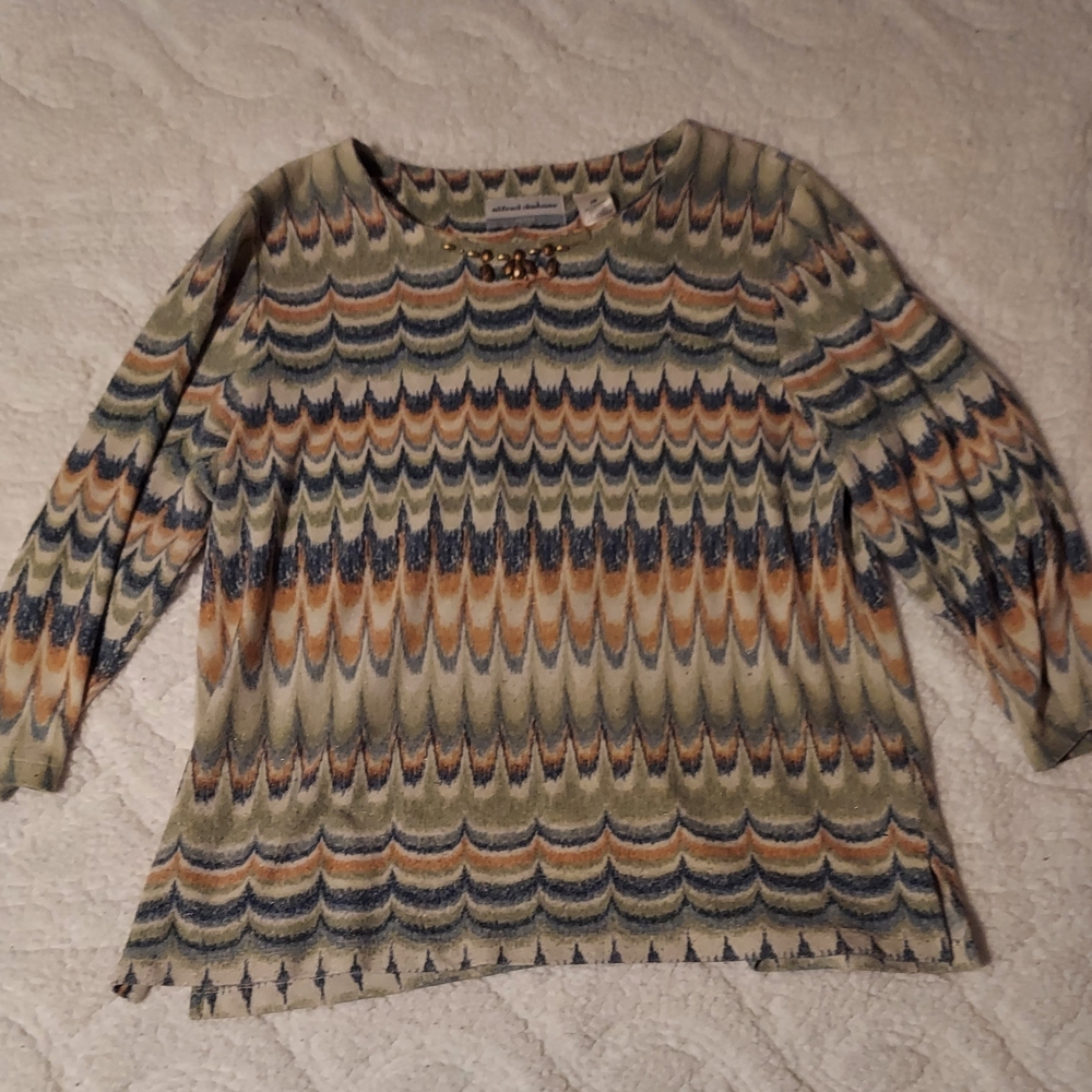 Alfred Dunner Beige and Blue Patterned Top